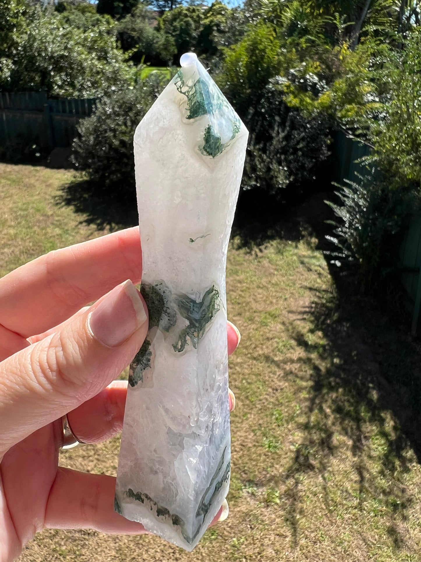 MOSS AGATE VENUS TOWER WITH DRUZY 137.68G